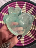 green fluorite heart shaped crystal dish