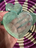 green fluorite heart shaped crystal dish