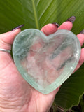 green fluorite heart shaped crystal dish