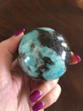 amazonite and smoky quartz crystal sphere