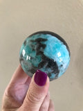 amazonite and smoky quartz crystal sphere