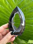 Black agate druzy crystal flame teardrop 7-1