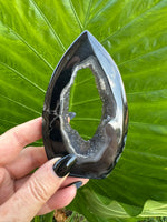 Black agate druzy crystal flame teardrop 7-1
