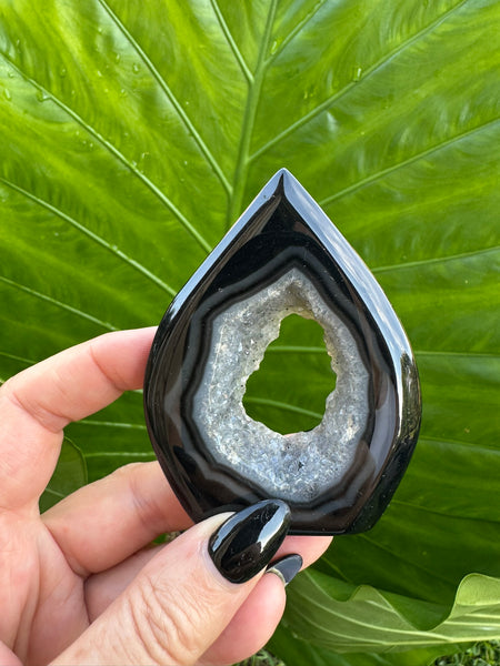 black agate druzy crystal flame teardrop 9-1