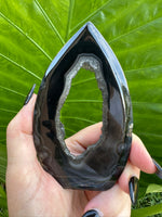 Black agate druzy crystal flame teardrop 7-3