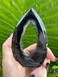 Black agate druzy crystal flame teardrop 7-3