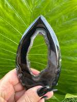 Black agate druzy crystal flame teardrop 7-4