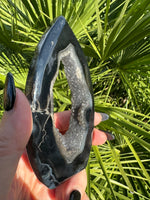Black agate druzy crystal flame teardrop 7-5