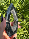 Black agate druzy crystal flame teardrop 7-5