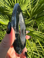 Black agate druzy crystal flame teardrop 7-6