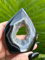 black agate druzy crystal flame teardrop 9-3