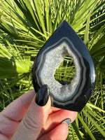 black agate druzy crystal flame teardrop 9-6