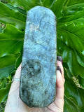 bright blue green labradorite freeform or slab, high flash