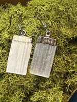 selenite earrings on green moss.1