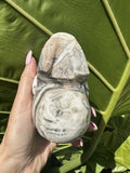 Polished Zebra Onyx Skull Carving – Banded Aragonite / Calcite (1.5 lbs)