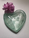 green fluorite heart shaped crystal dish