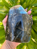 blue flash labradorite freeform slab specimen