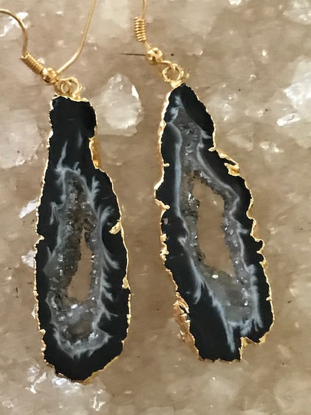 geode druzy slice earrings gold