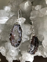 geode druzy silver earrings