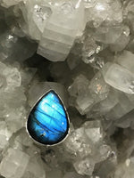 labradorite pear shaped crystal ring