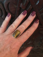 Tiger's Eye Crystal Rectangular Shaped Ring - Small Sized Stone